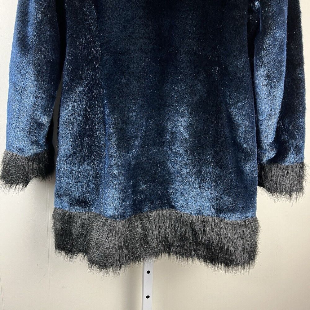 Blanc Noir Outerwear Faux Fur‎ Coat Jacket Blue & Black Mid Length Size Small - Picture 7 of 9